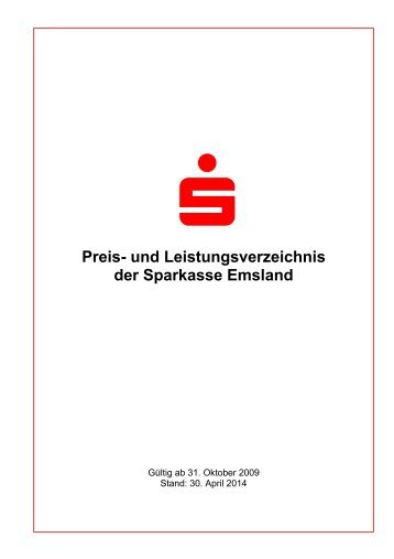 Preis- und Leistungsverzeichnis der Sparkasse Emsland