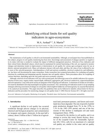 Identifying critical limits for soil quality indicators in agro-ecosystems