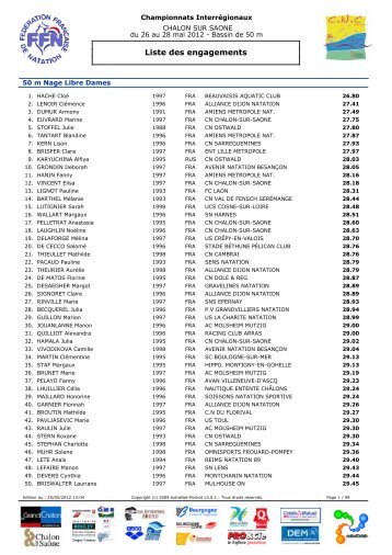 Liste des engagements - Cercle Nautique Chalonnais