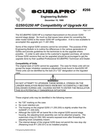 #266 G250/G250 HP Compatibility of Upgrade Kit