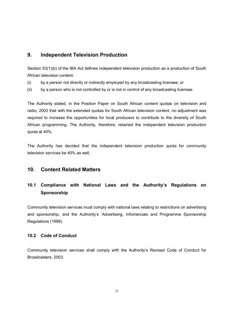 community television broadcasting services position paper - MDDA