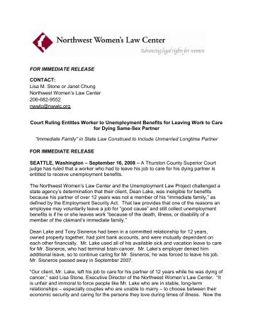 FOR IMMEDIATE RELEASE CONTACT: Lisa M. Stone ... - Legal Voice