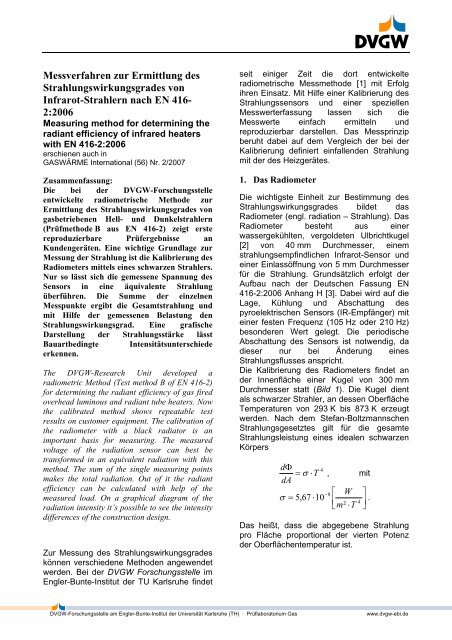 Messverfahren zur Ermittlung des Strahlungswirkungsgrades von ...