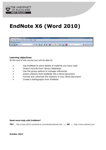 EndNote X6 (Word 2010) - The University of Auckland Library