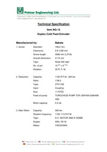 Technical Specification - Pelmar Engineering LTD.