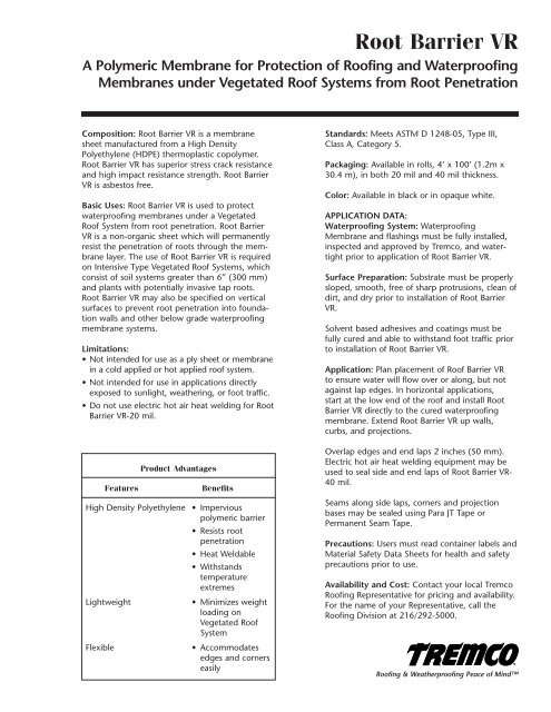 Root Barrier VR Tremco Inc