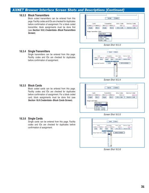 AXNET Browser Interface Screen Shots and Descriptions ... - Linear