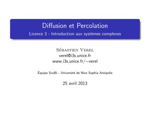 Diffusion et Percolation - Licence 3 - Introduction aux ... - LISIC