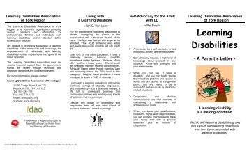 Learning Disabilities Brochure for Parents