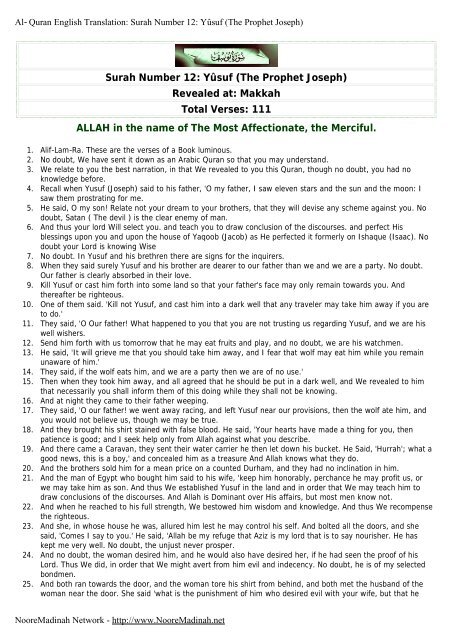 Surah Number 12: YÃ»suf (The Prophet Joseph) - Noore Madinah ...