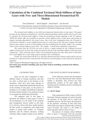 Calculation of the Combined Torsional Mesh Stiffness of Spur Gears ...