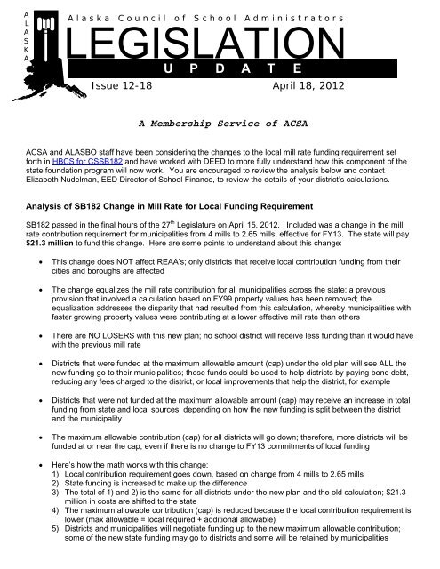 ACSA â Legislative Newsletter - alaska association of school ...