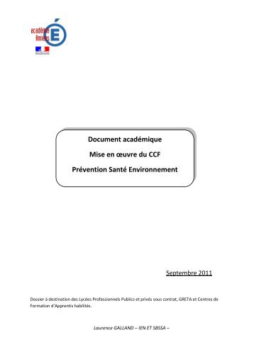 Document académique Mise en œuvre du CCF Prévention Santé ...