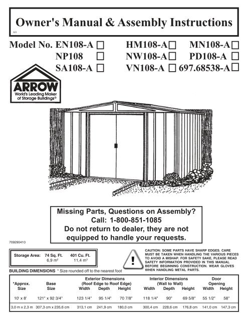 VN108 manual - Arrow Sheds