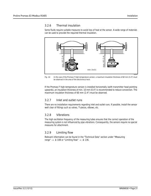 Proline Promass 83E/F/O Modbus RS485 Operating Instructions