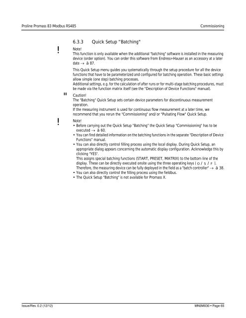 Proline Promass 83E/F/O Modbus RS485 Operating Instructions