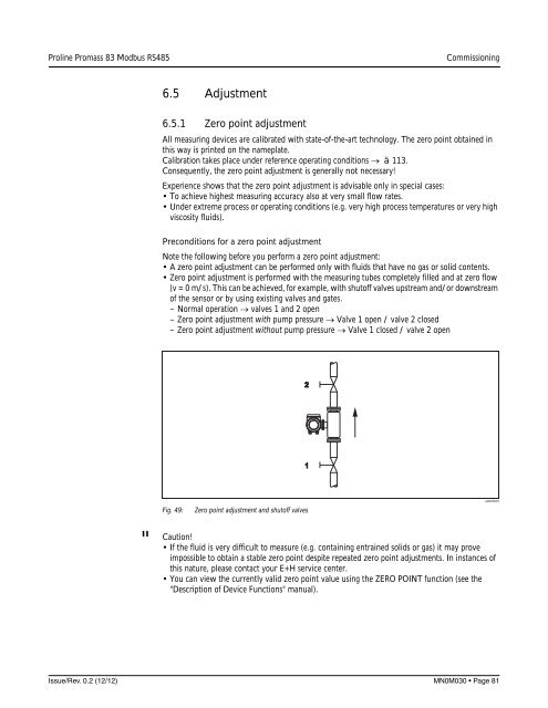 Proline Promass 83E/F/O Modbus RS485 Operating Instructions