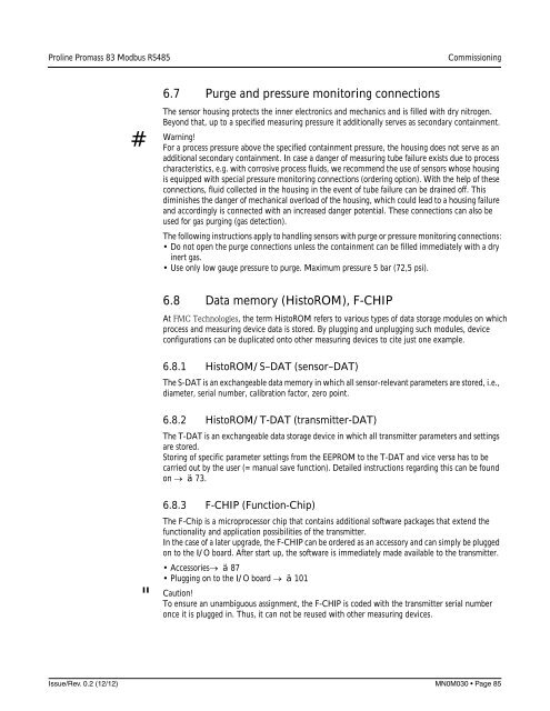 Proline Promass 83E/F/O Modbus RS485 Operating Instructions