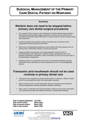 MANAGEMENT OF THE DENTAL PATIENT ON  WARFARIN