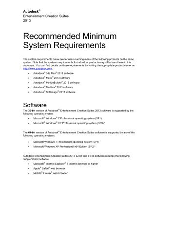Autodesk Entertainment Creation Suite 2013 System Requirements