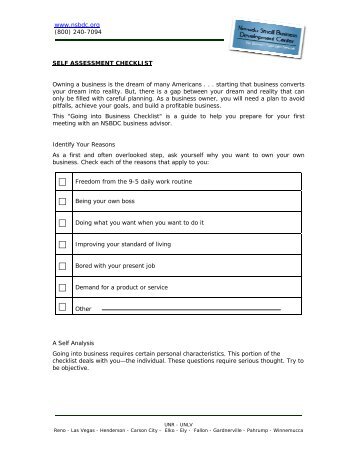 Self Assessment Checklist