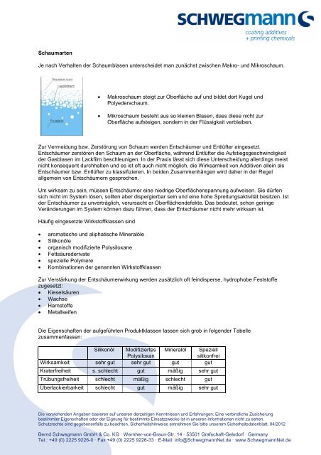 Entschäumung / Entlüftung - Bernd Schwegmann GmbH & Co. KG