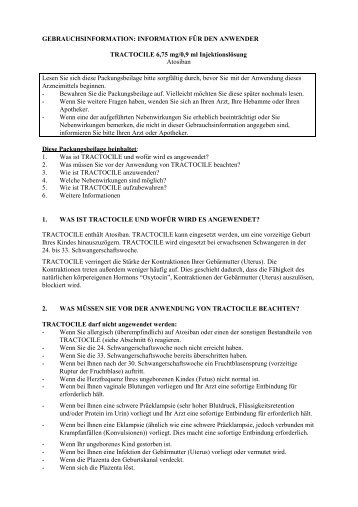 Gebrauchsinformation: TRACTOCILE® 6,75 mg/0,9 ml ... - Ferring