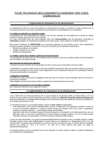 fiche technique declassement/classement des voies ... - Webissimo