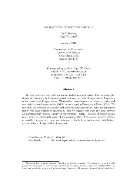 are irrational expectations rational? David Demery Nigel W. Duck1 ...