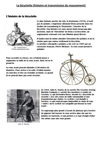 La bicyclette (histoire et transmission du mouvement) - Pass Education