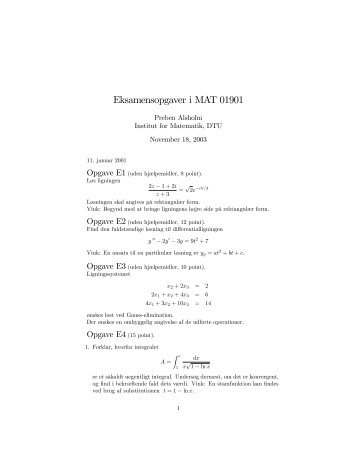 Eksamensopgaver i MAT 01901 - Sider flyttet fra DTU