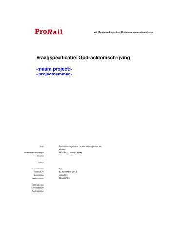 Vraagspecificatie: Opdrachtomschrijving  - ProRail