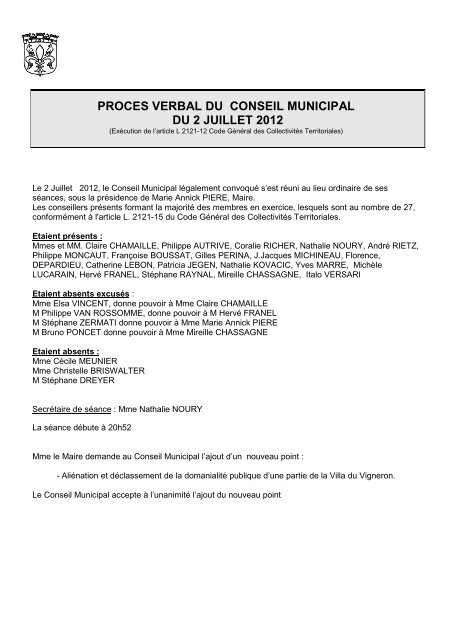 DELIB N0- Proces verbal seance du 2 juillet 2012 - La FertÃ© Alais