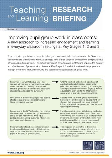 Improving pupil group work in classrooms: A new approach to