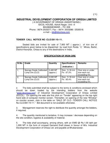 industrial development corporation of orissa limited - Tender