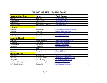 2012-2013 COAHPERD EXECUTIVE BOARD Executive Committee ...