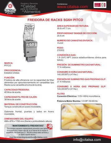 freidora de racks sg6h pitco [15601003] - Citalsa