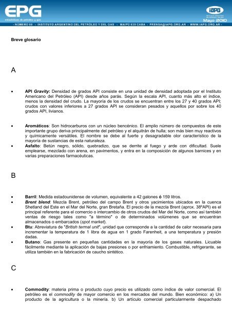 Glosario - Instituto Argentino del Petroleo y del Gas