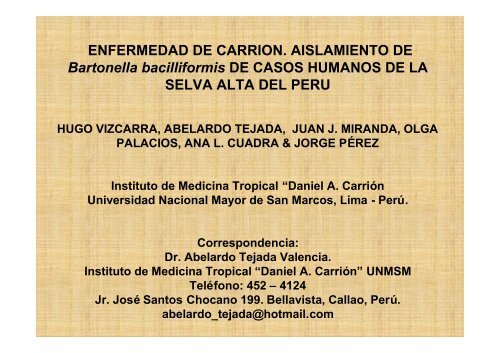 Enfermedad de CarriÃ³n: aislamiento de Bartonella bacilliformis de ...