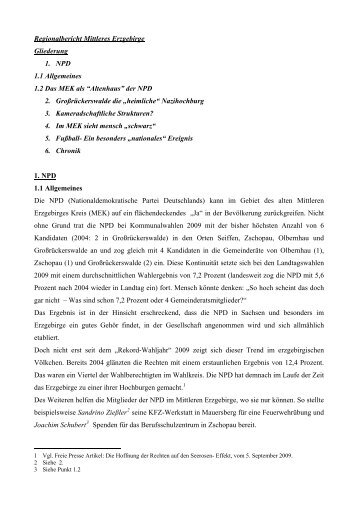 Regionalbericht Mittleres Erzgebirge Gliederung 1. NPD 1.1 ...