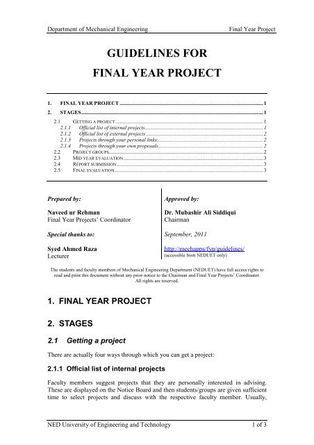 General guidelines for Final Year Project - NED University