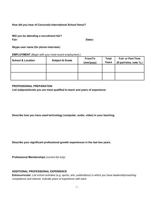 Teacher application form - Concordia International School Hanoi