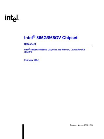 IntelÂ® 865G/865GV Chipset Datasheet - download.intel.nl - Intel