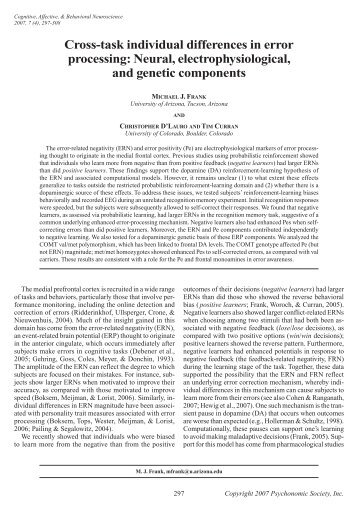 Cross-task individual differences in error processing ... - Michael Frank