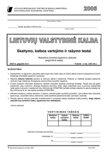 LietuviÅ³ valstybinÄ kalba MBE - Nacionalinis egzaminÅ³ centras