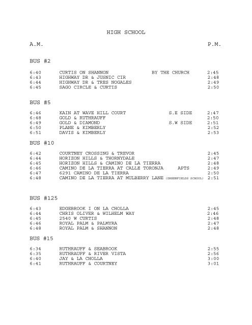 high school ampm bus #2 bus #5 bus #10 bus #125 - Flowing Wells ...