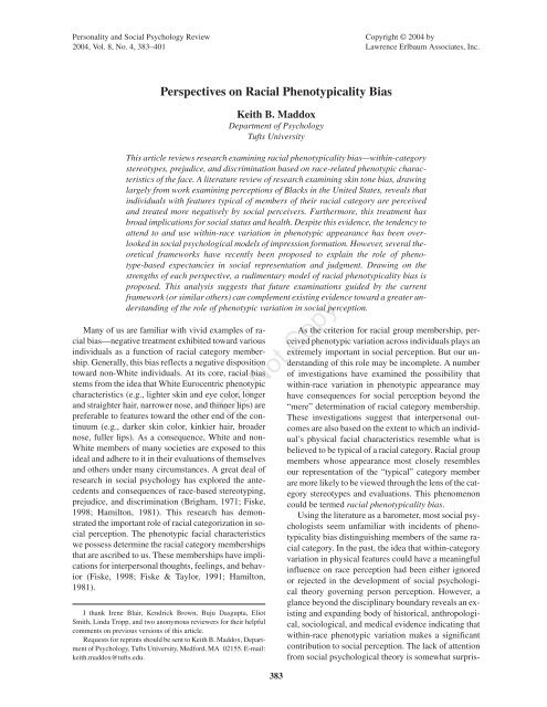 Perspectives on Racial Phenotypicality Bias - Tufts University