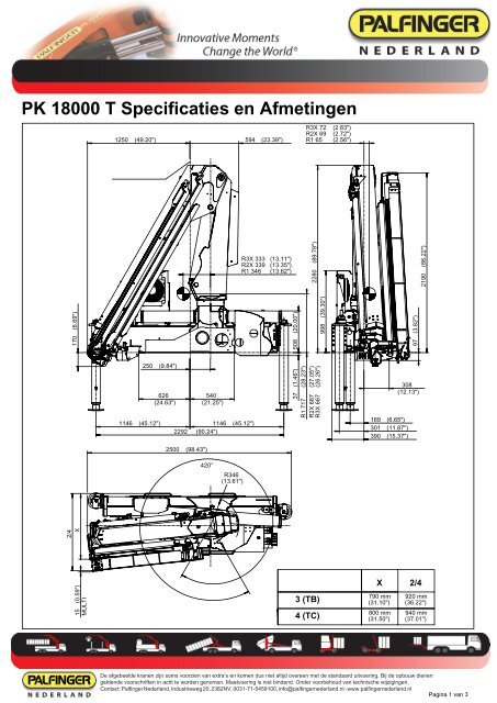 PK 18000 T Specificaties en Afmetingen - Palfinger