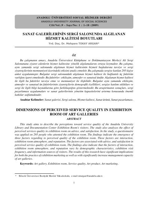 Sanat Galerilerinin Sergi Salonunda AlgÄ±lanan Hizmet Kalitesi