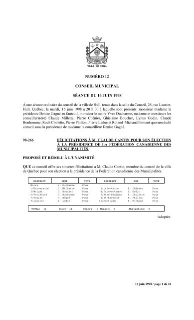 numéro 1 conseil municipal municipal séance du ... - Ville de Gatineau